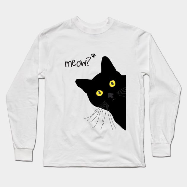 Meow! - Black Cat Long Sleeve T-Shirt by KneppDesigns